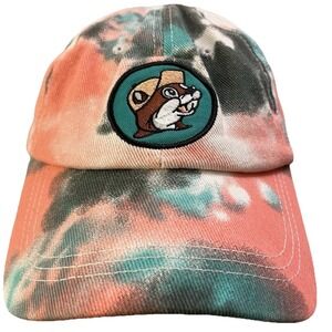 Buc-ee's Women's Cap Pink Coral Multicolor Beaver Faux Leather Adj Strap OSFM